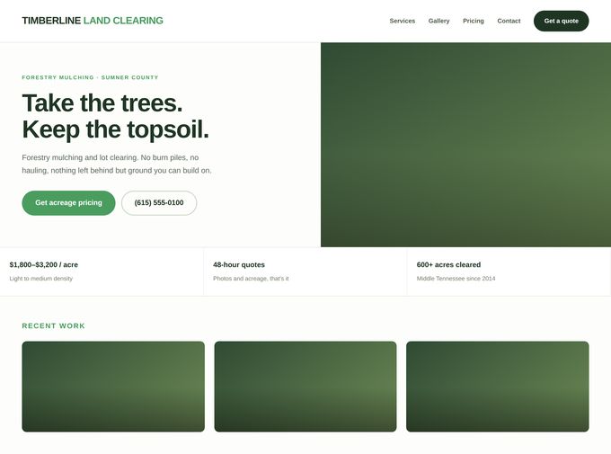 Website design for a land clearing company