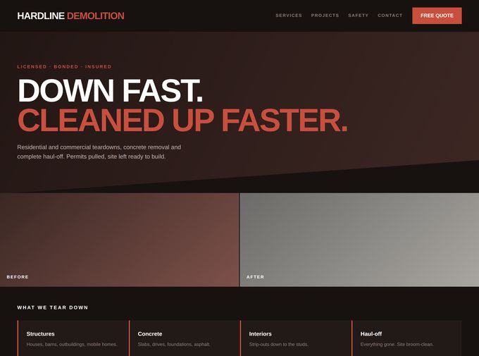 Website design for a demolition company