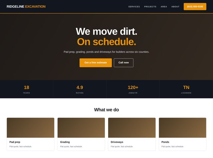 Website design for an excavation and site prep company