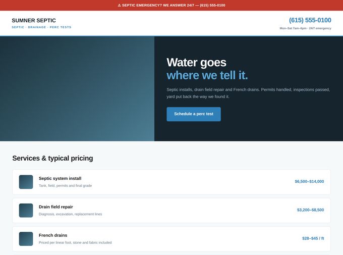 Website design for a septic and drainage company